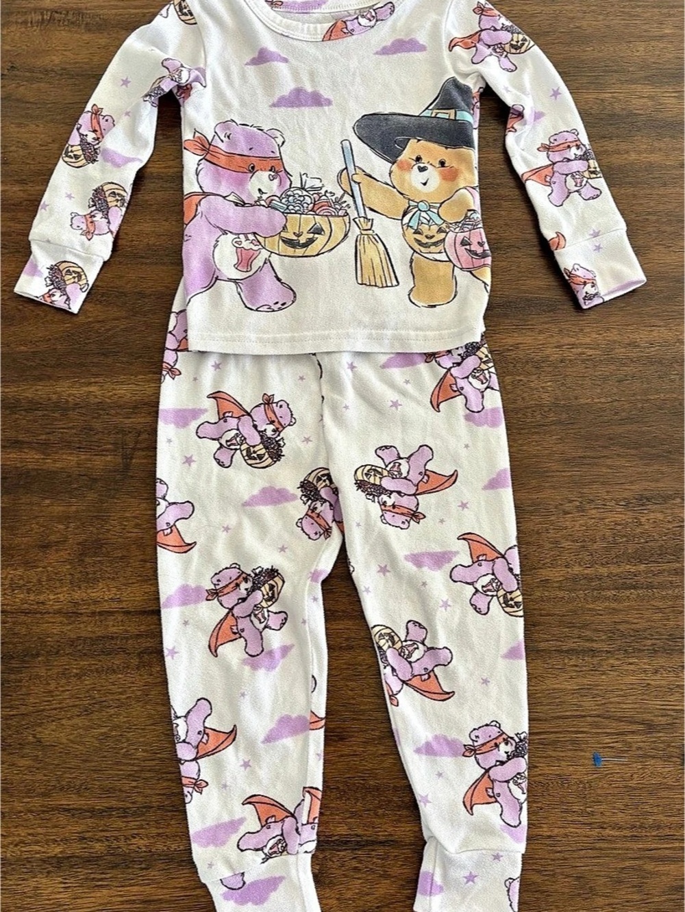 Care Bears Halloween Toddler Pajama Set Girls 3T White & Purple
